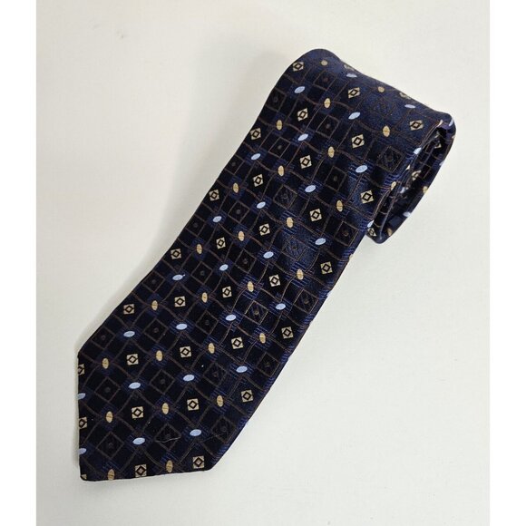 John W Nordstrom Mens Silk Tie Geometric Pattern Navy Blue Made in USA 60" - Picture 7 of 8
